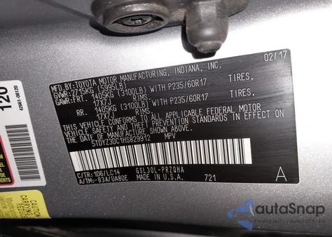 2017 Toyota Sienna Xle 8 Passenger z USA, uszkodzony, nr VIN 5TDYZ3DC1HS829912